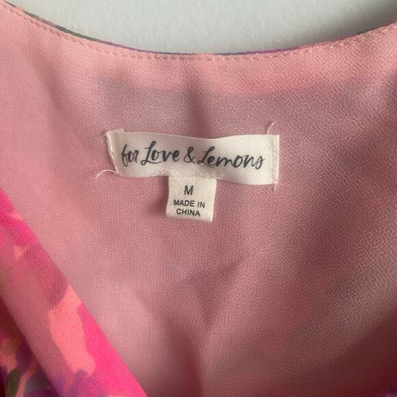 For Love & Lemons Trisha Crop Top Pink Multicolor Sweetheart Puff Sleeves Medium - Picture 5 of 9